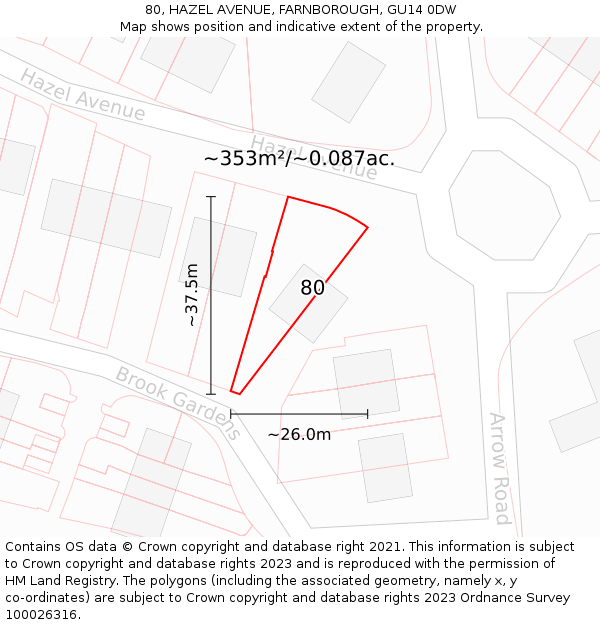 80, HAZEL AVENUE, FARNBOROUGH, GU14 0DW: Plot and title map