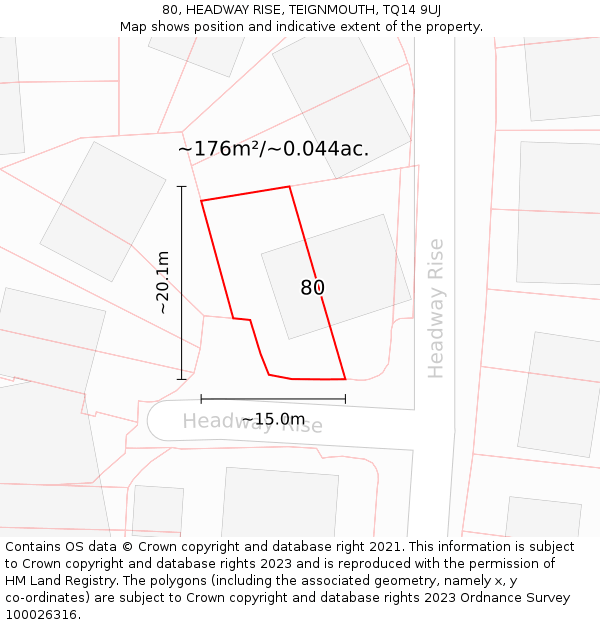 80, HEADWAY RISE, TEIGNMOUTH, TQ14 9UJ: Plot and title map