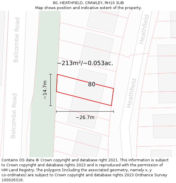 80, HEATHFIELD, CRAWLEY, RH10 3UB: Plot and title map