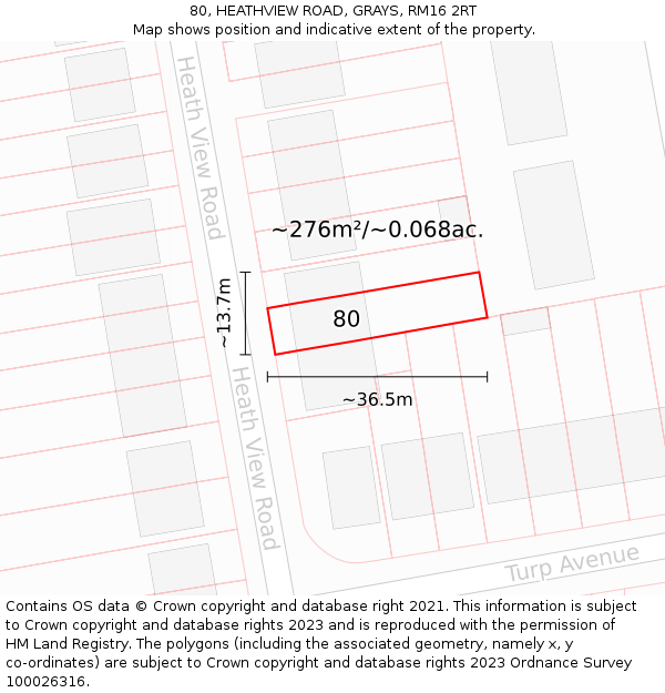 80, HEATHVIEW ROAD, GRAYS, RM16 2RT: Plot and title map