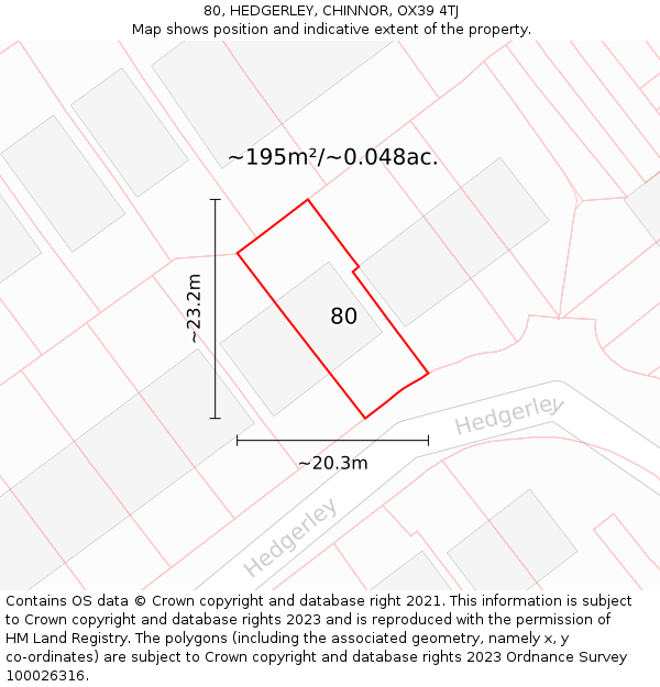 80, HEDGERLEY, CHINNOR, OX39 4TJ: Plot and title map