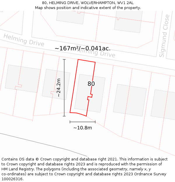 80, HELMING DRIVE, WOLVERHAMPTON, WV1 2AL: Plot and title map