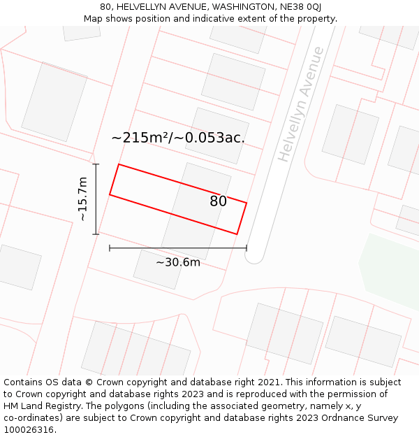 80, HELVELLYN AVENUE, WASHINGTON, NE38 0QJ: Plot and title map