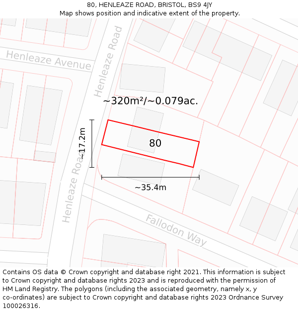 80, HENLEAZE ROAD, BRISTOL, BS9 4JY: Plot and title map