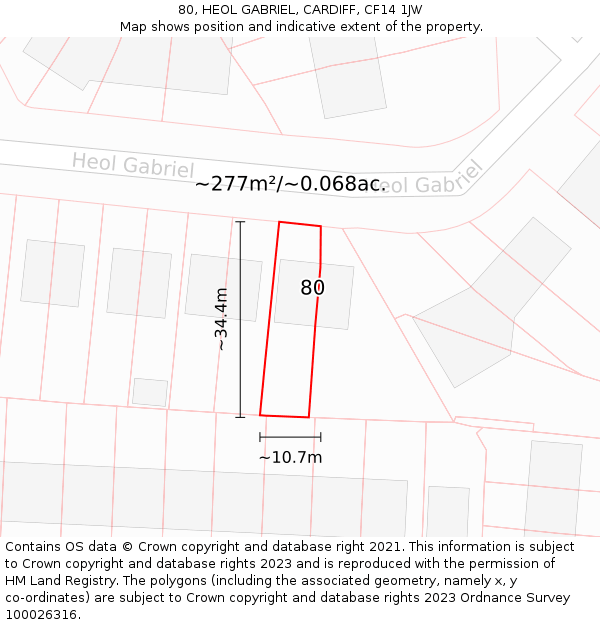 80, HEOL GABRIEL, CARDIFF, CF14 1JW: Plot and title map