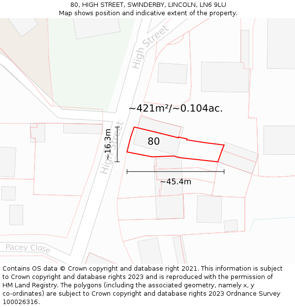 80, HIGH STREET, SWINDERBY, LINCOLN, LN6 9LU: Plot and title map