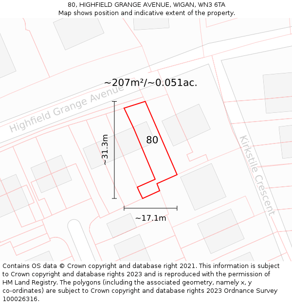 80, HIGHFIELD GRANGE AVENUE, WIGAN, WN3 6TA: Plot and title map