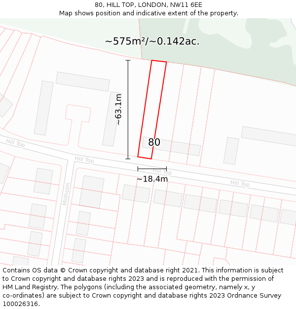 80, HILL TOP, LONDON, NW11 6EE: Plot and title map