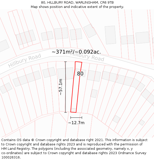 80, HILLBURY ROAD, WARLINGHAM, CR6 9TB: Plot and title map