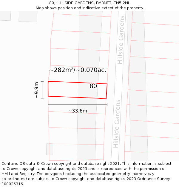 80, HILLSIDE GARDENS, BARNET, EN5 2NL: Plot and title map