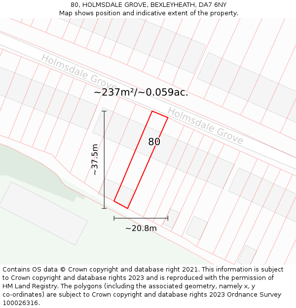 80, HOLMSDALE GROVE, BEXLEYHEATH, DA7 6NY: Plot and title map