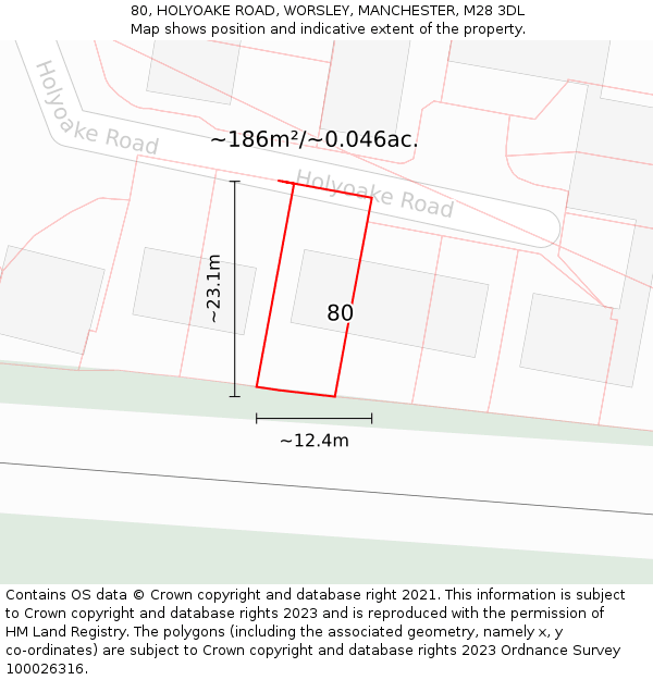 80, HOLYOAKE ROAD, WORSLEY, MANCHESTER, M28 3DL: Plot and title map