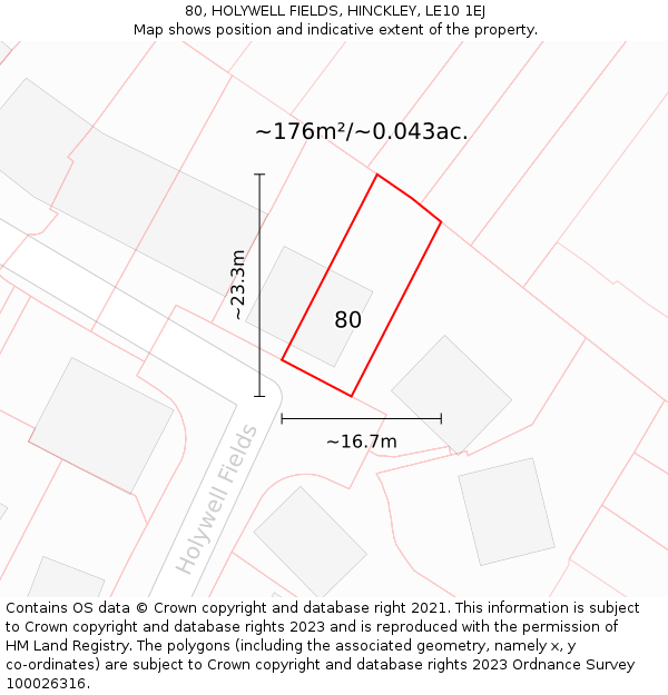 80, HOLYWELL FIELDS, HINCKLEY, LE10 1EJ: Plot and title map