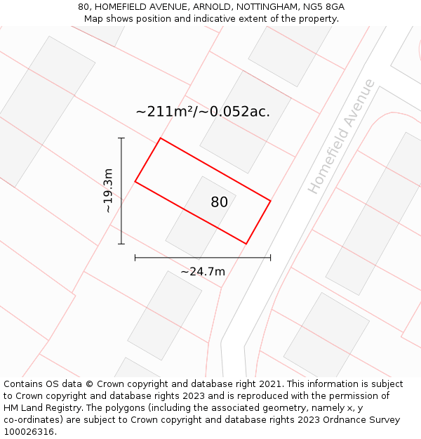 80, HOMEFIELD AVENUE, ARNOLD, NOTTINGHAM, NG5 8GA: Plot and title map