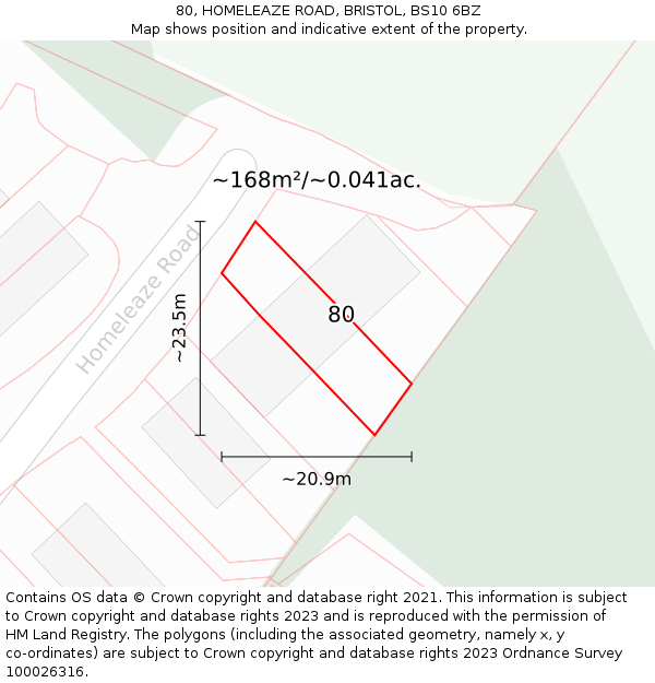 80, HOMELEAZE ROAD, BRISTOL, BS10 6BZ: Plot and title map