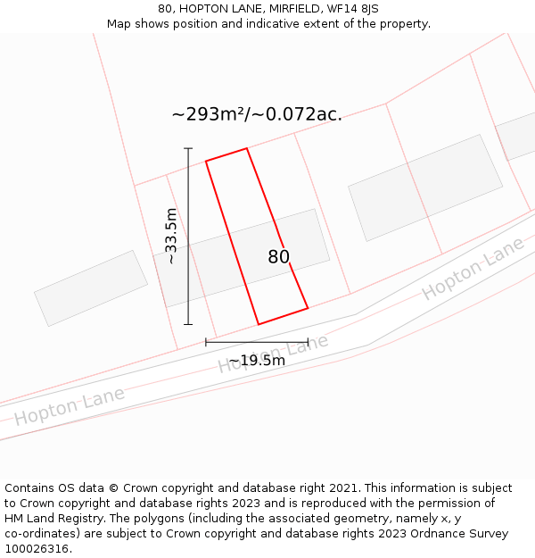 80, HOPTON LANE, MIRFIELD, WF14 8JS: Plot and title map