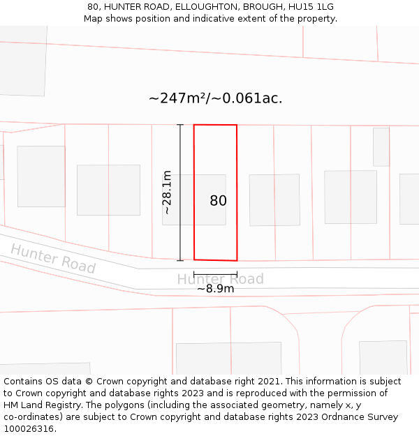 80, HUNTER ROAD, ELLOUGHTON, BROUGH, HU15 1LG: Plot and title map