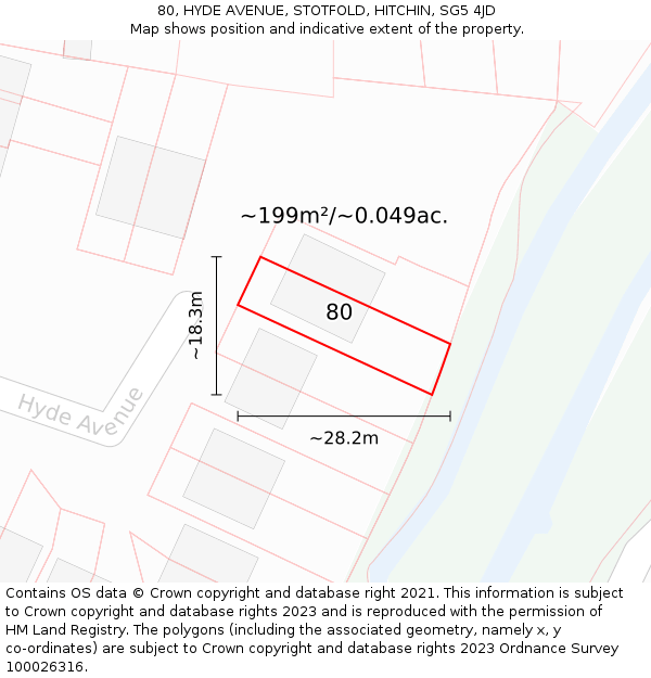 80, HYDE AVENUE, STOTFOLD, HITCHIN, SG5 4JD: Plot and title map