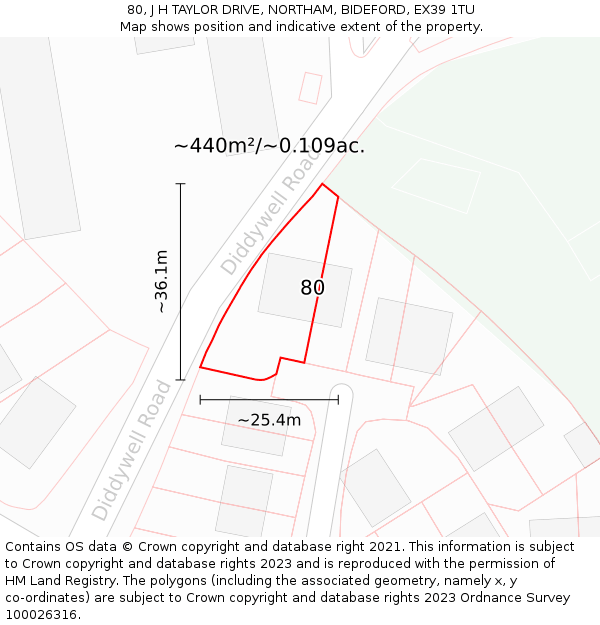 80, J H TAYLOR DRIVE, NORTHAM, BIDEFORD, EX39 1TU: Plot and title map