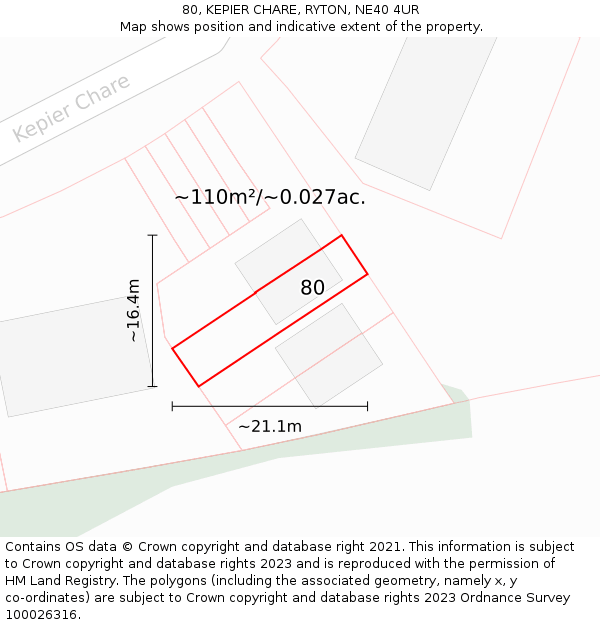 80, KEPIER CHARE, RYTON, NE40 4UR: Plot and title map