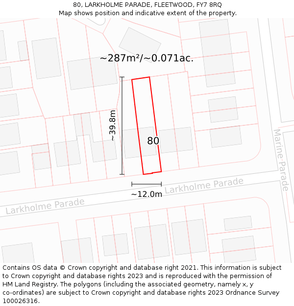 80, LARKHOLME PARADE, FLEETWOOD, FY7 8RQ: Plot and title map