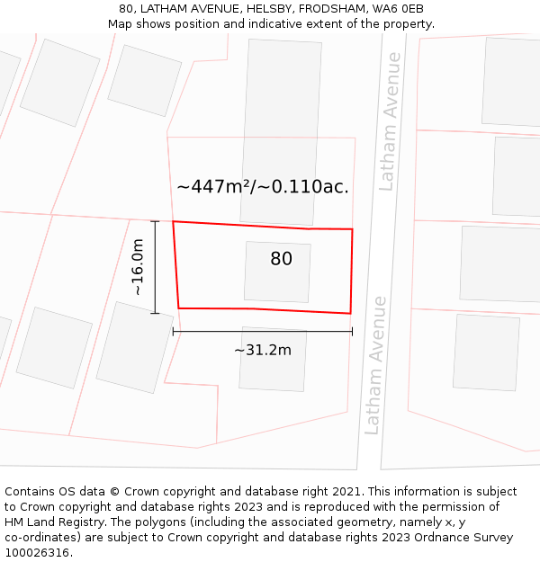 80, LATHAM AVENUE, HELSBY, FRODSHAM, WA6 0EB: Plot and title map