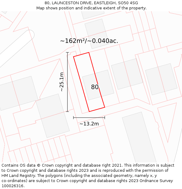 80, LAUNCESTON DRIVE, EASTLEIGH, SO50 4SG: Plot and title map