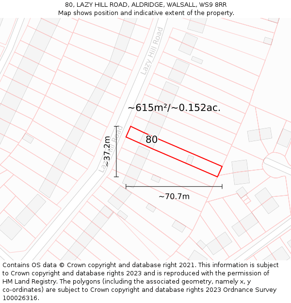 80, LAZY HILL ROAD, ALDRIDGE, WALSALL, WS9 8RR: Plot and title map