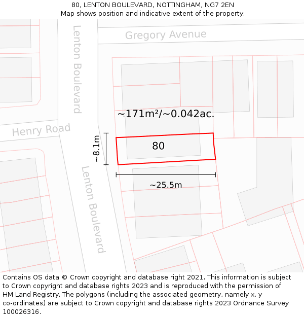 80, LENTON BOULEVARD, NOTTINGHAM, NG7 2EN: Plot and title map