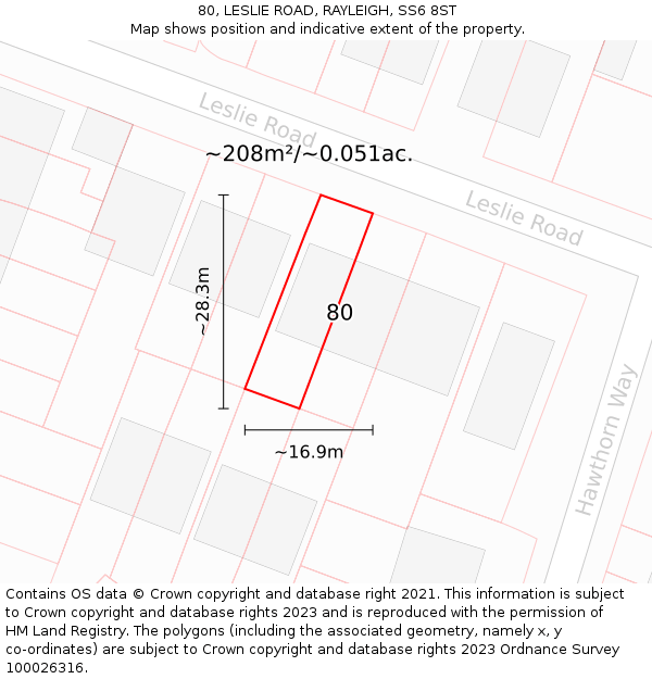 80, LESLIE ROAD, RAYLEIGH, SS6 8ST: Plot and title map