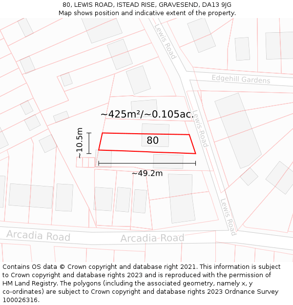 80, LEWIS ROAD, ISTEAD RISE, GRAVESEND, DA13 9JG: Plot and title map