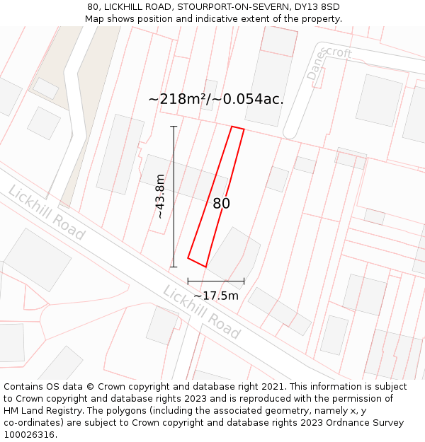 80, LICKHILL ROAD, STOURPORT-ON-SEVERN, DY13 8SD: Plot and title map