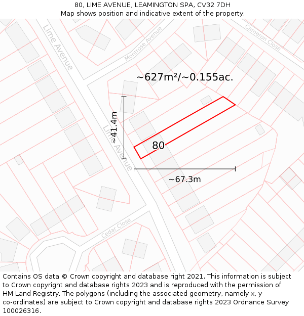 80, LIME AVENUE, LEAMINGTON SPA, CV32 7DH: Plot and title map