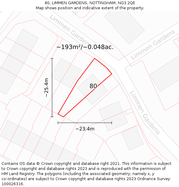 80, LIMMEN GARDENS, NOTTINGHAM, NG3 2QE: Plot and title map