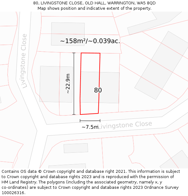 80, LIVINGSTONE CLOSE, OLD HALL, WARRINGTON, WA5 8QD: Plot and title map