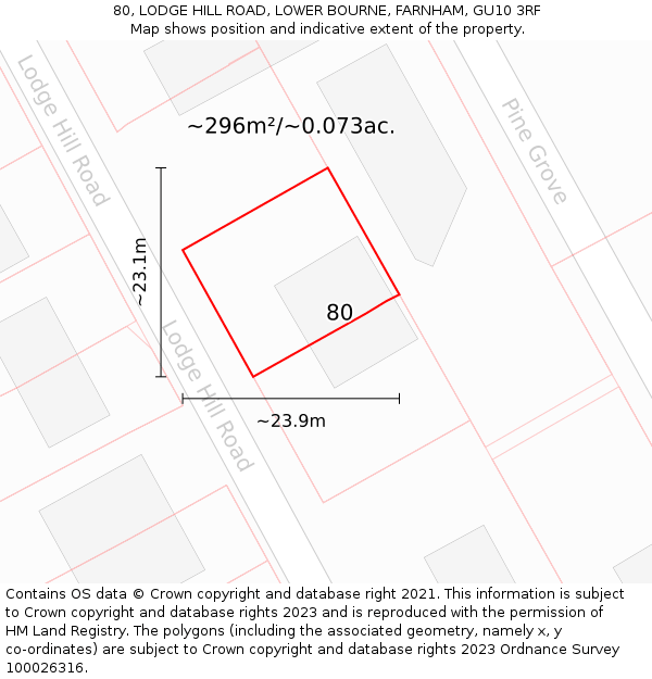 80, LODGE HILL ROAD, LOWER BOURNE, FARNHAM, GU10 3RF: Plot and title map