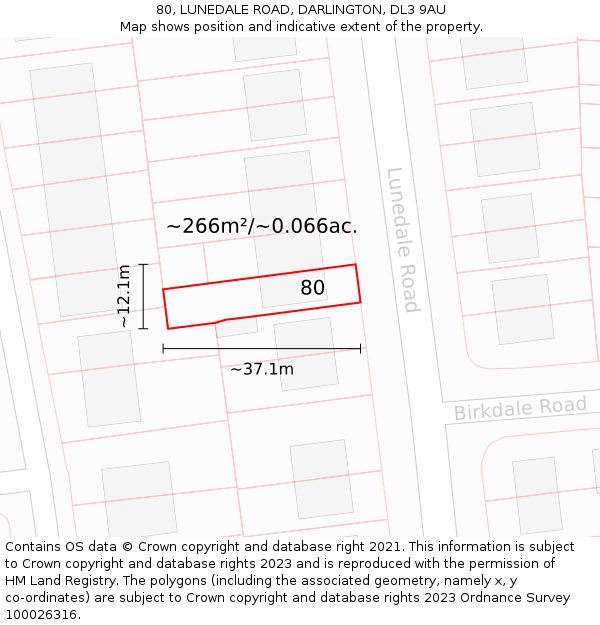 80, LUNEDALE ROAD, DARLINGTON, DL3 9AU: Plot and title map