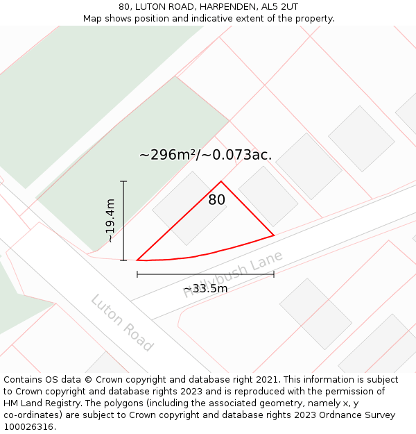 80, LUTON ROAD, HARPENDEN, AL5 2UT: Plot and title map