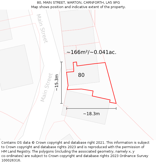 80, MAIN STREET, WARTON, CARNFORTH, LA5 9PG: Plot and title map