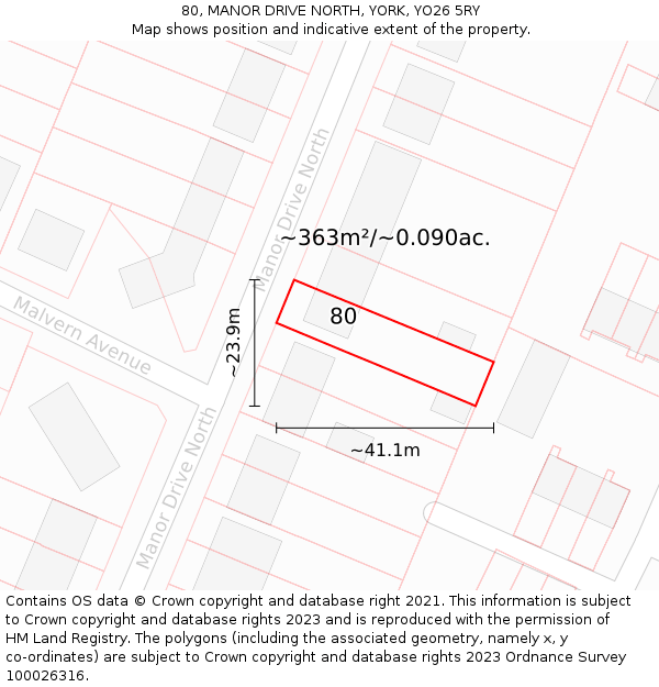 80, MANOR DRIVE NORTH, YORK, YO26 5RY: Plot and title map