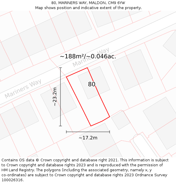 80, MARINERS WAY, MALDON, CM9 6YW: Plot and title map