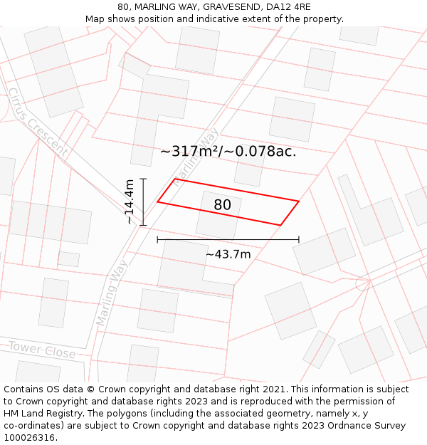 80, MARLING WAY, GRAVESEND, DA12 4RE: Plot and title map