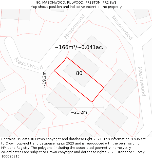 80, MASONWOOD, FULWOOD, PRESTON, PR2 8WE: Plot and title map