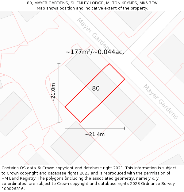 80, MAYER GARDENS, SHENLEY LODGE, MILTON KEYNES, MK5 7EW: Plot and title map