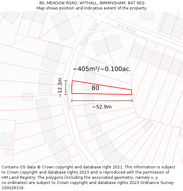 80, MEADOW ROAD, WYTHALL, BIRMINGHAM, B47 6EQ: Plot and title map