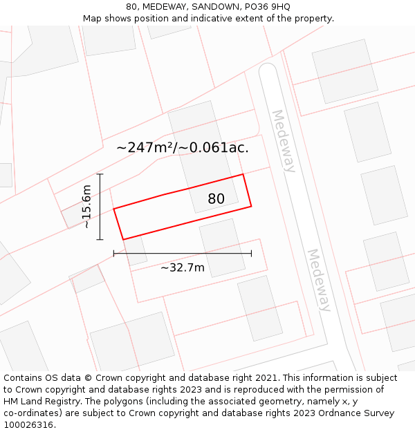 80, MEDEWAY, SANDOWN, PO36 9HQ: Plot and title map