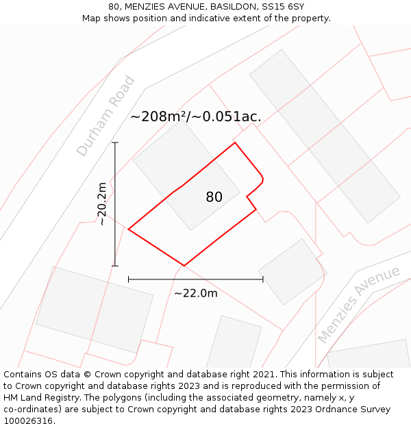 80, MENZIES AVENUE, BASILDON, SS15 6SY: Plot and title map