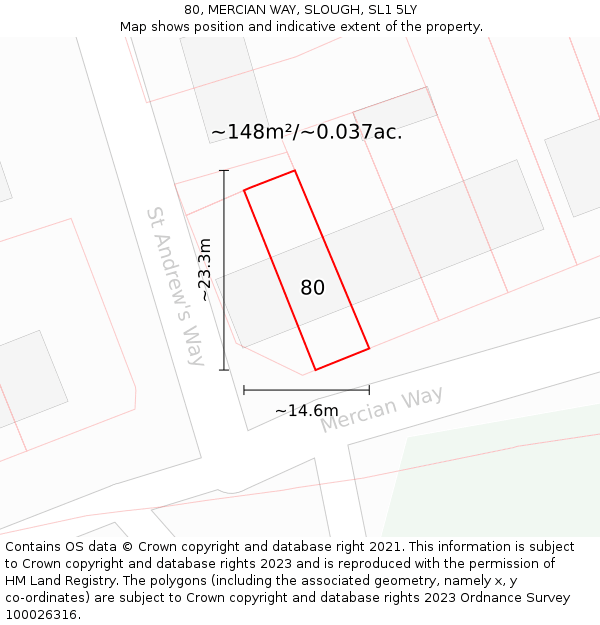 80, MERCIAN WAY, SLOUGH, SL1 5LY: Plot and title map