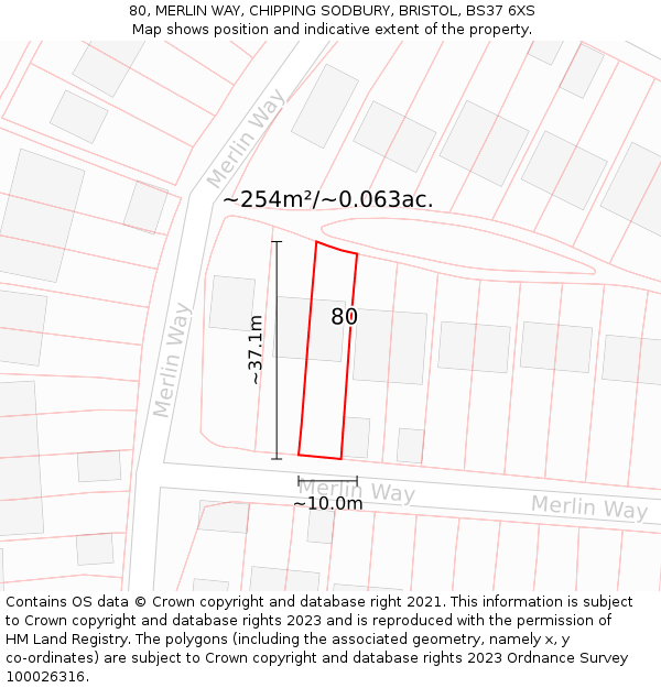 80, MERLIN WAY, CHIPPING SODBURY, BRISTOL, BS37 6XS: Plot and title map