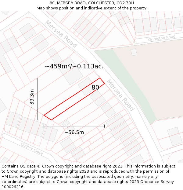 80, MERSEA ROAD, COLCHESTER, CO2 7RH: Plot and title map